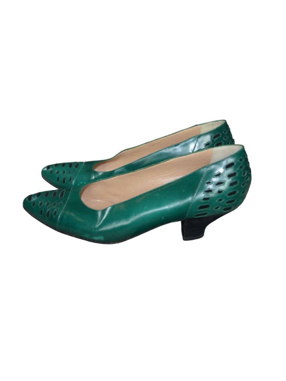 Vintage Maud Frizon Turqouise Green Patent Leather Kitten Heel Pumps Women Sz 6